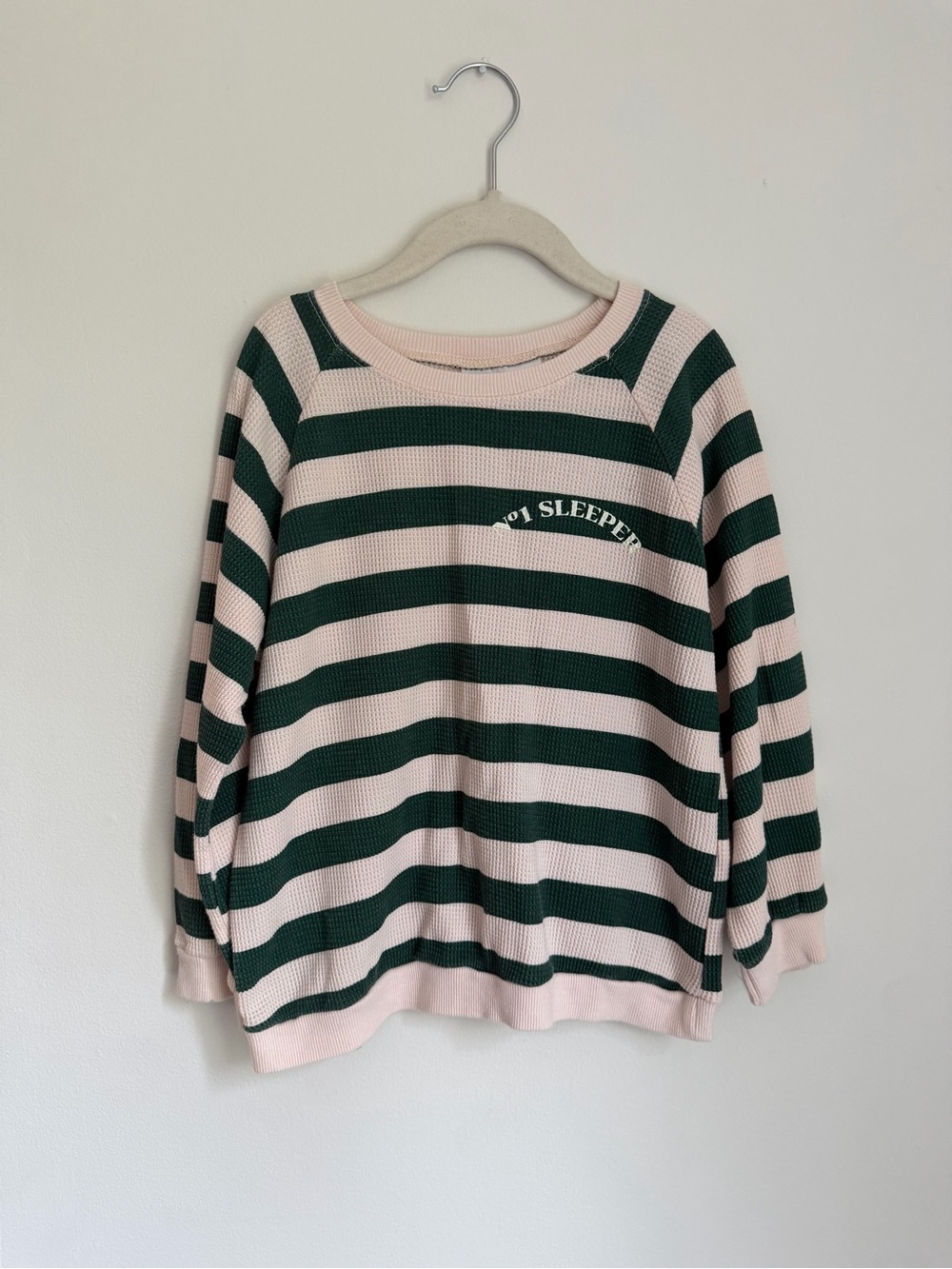 Zara Striped Pink & Green Pullover Waffle-Knit Sweater (Size 4-5 but oversized)